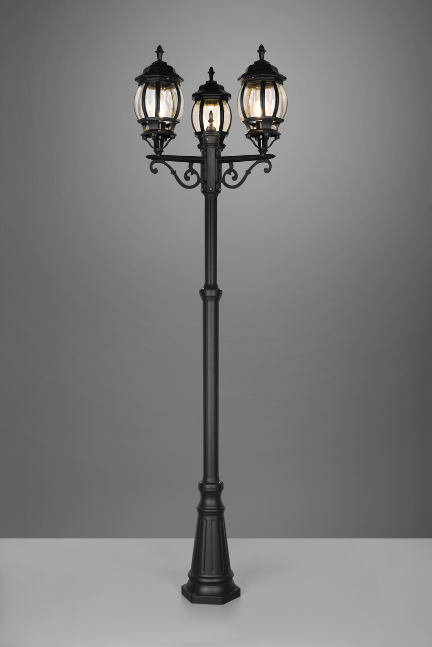Lampadar de exterior Elvo, TRIO, 57x240 cm, 60W, 3x E27, aluminiu, negru mat - imagine 6